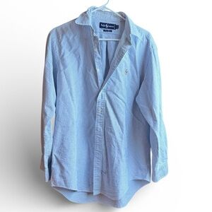 Ralph Lauren 100% cotton light blue and white stripe button down